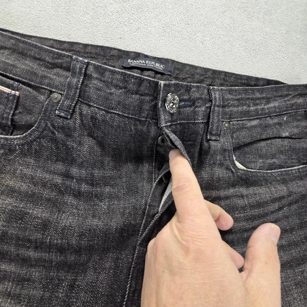 Banana Republic Jeans Mens Black Selvedge Slim‎ Whiskers Thrashed Fits 36x30